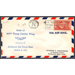 12234 463 rd troop carrier wing ardmore 6/10/1953 premier vol first flight lettre airmail cover usa aviation