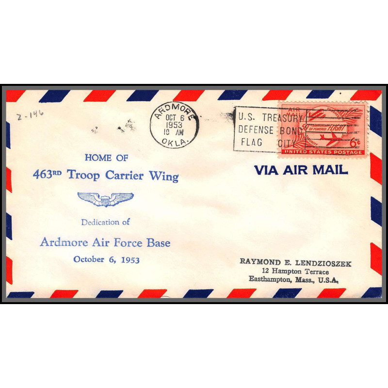 12234 463 rd troop carrier wing ardmore 6/10/1953 premier vol first flight lettre airmail cover usa aviation