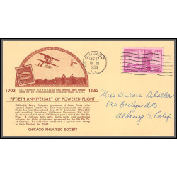 12235 50th anniversary of powered flight chicago 17/12/1953 premier vol first flight lettre airmail cover usa aviation