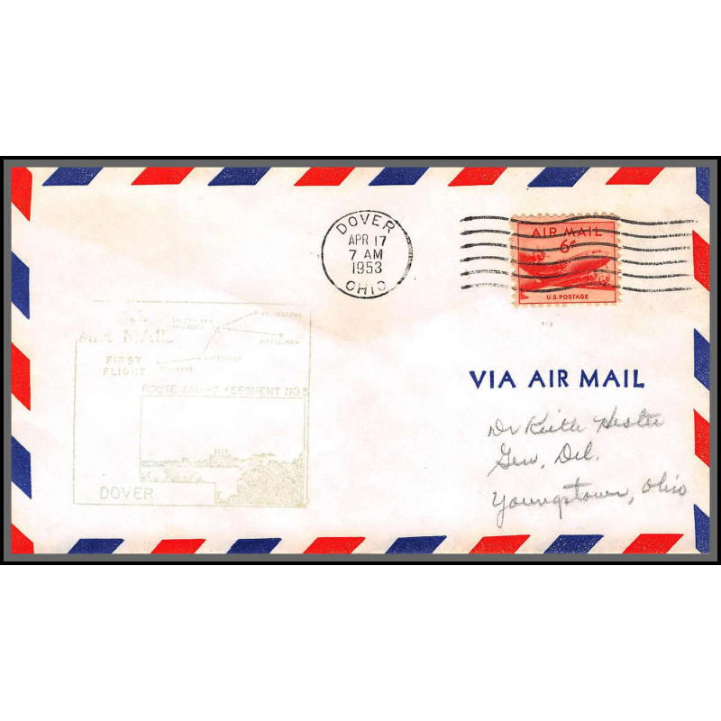12239 am 88 dover 17/4/1953 premier vol first flight lettre airmail cover usa aviation