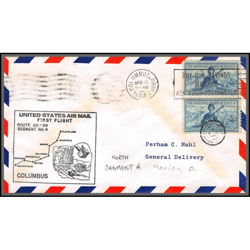 12245 am 88 columbus 1/4/1953 premier vol first flight lettre airmail cover usa aviation