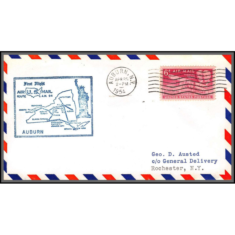 12271 am 94 auburn 25/4/1954 premier vol first flight lettre airmail cover usa aviation