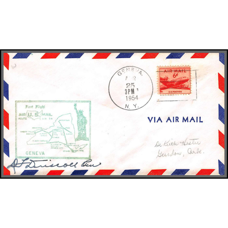 12272 signed signé am 94 geneva 25/4/1954 premier vol first flight lettre airmail cover usa aviation