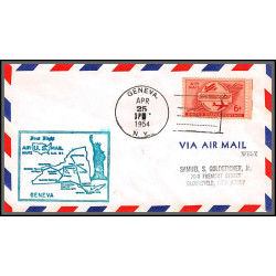 12273 am 94 geneva 25/4/1954 premier vol first flight lettre airmail cover usa aviation