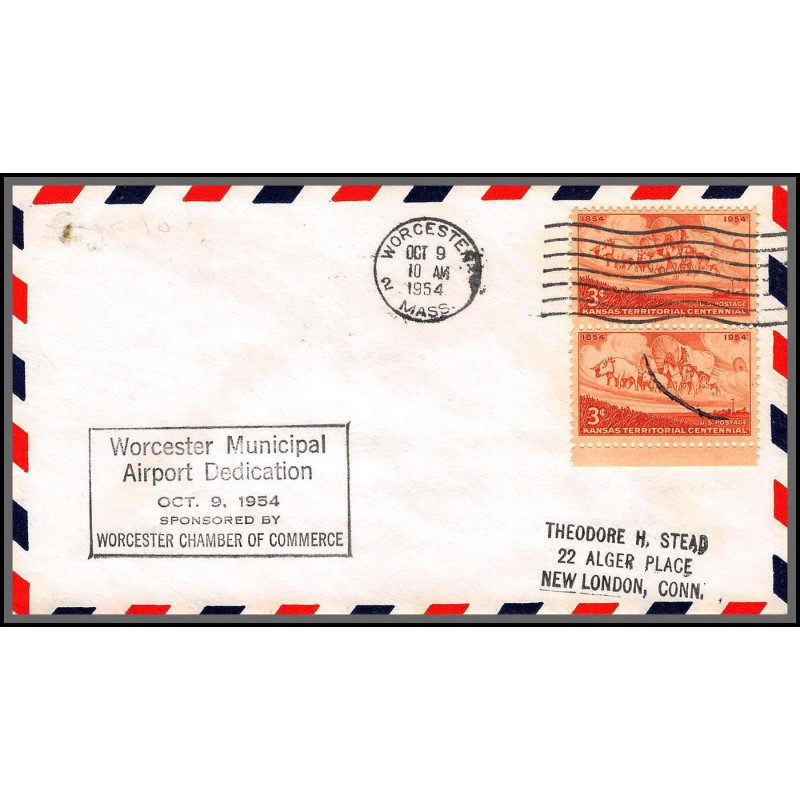 12280 dedication worcester airport 9/10/1954 premier vol first flight lettre airmail cover usa aviation