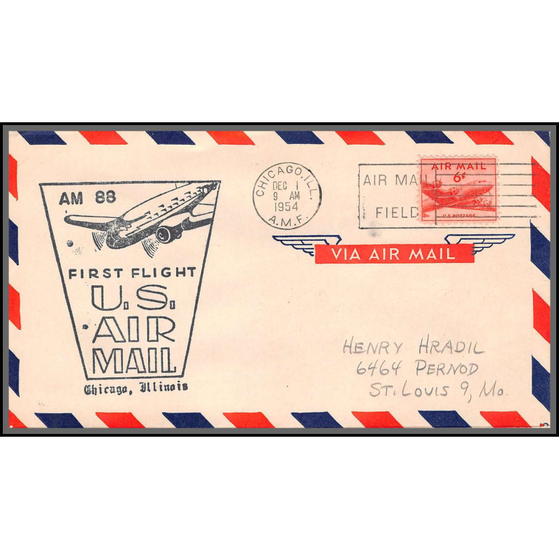 12286 am 88 chicago 1/12 /1954 premier vol first flight lettre airmail cover usa aviation