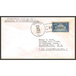 12287 chicago to jacksonville 22/2/1954 premier vol first class mail by air lettre airmail cover usa aviation