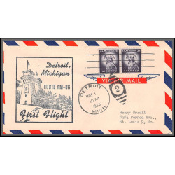 12289 am 86 detroit 1/5/1955 premier vol first flight lettre airmail cover usa aviation