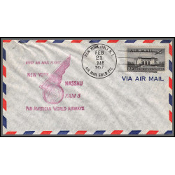 12293 fam 5 pan american world aways new york nassau Bahamas 21/2/1957 premier vol first flight lettre airmail cover usa