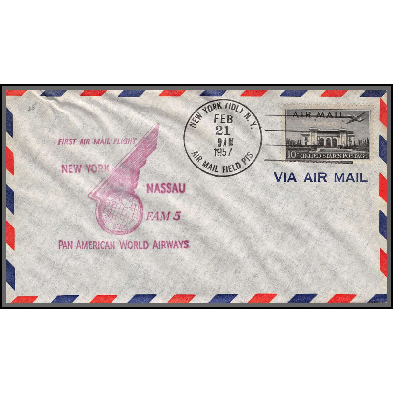 12293 fam 5 pan american world aways new york nassau Bahamas 21/2/1957 premier vol first flight lettre airmail cover usa