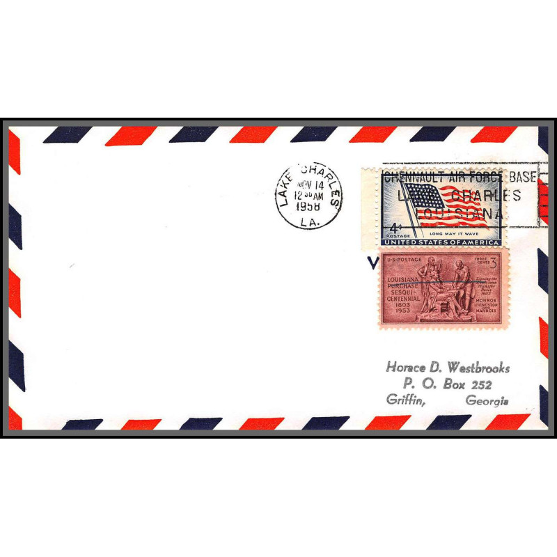 12296 lake charles 14/11/1958 premier vol first flight lettre airmail cover usa aviation