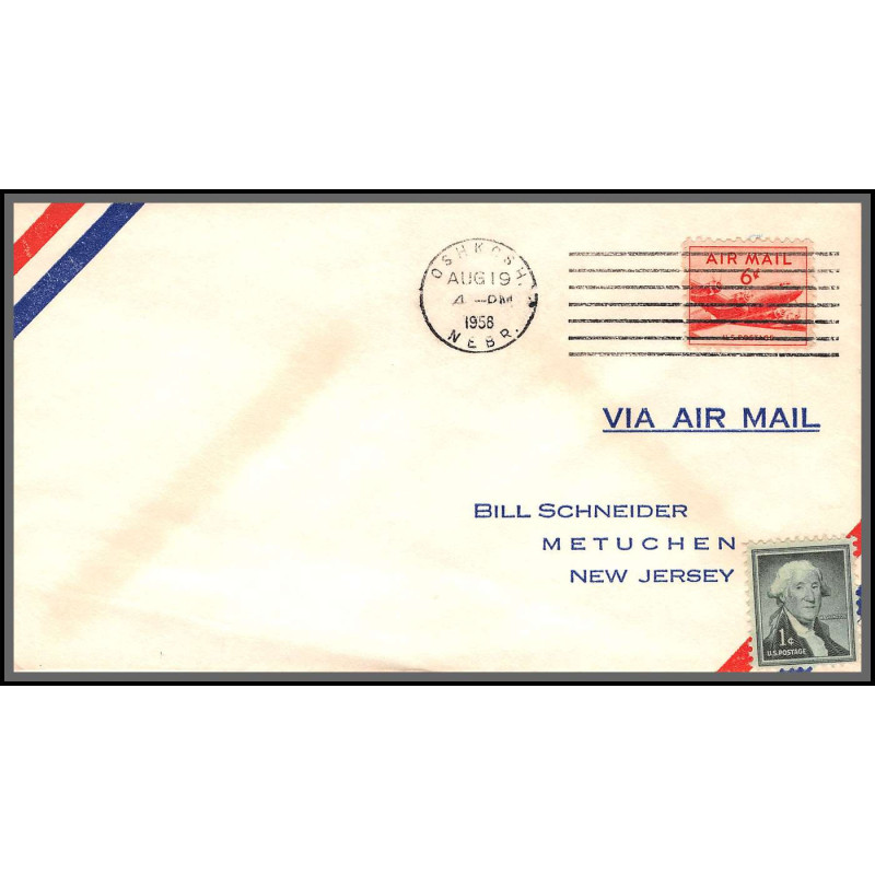 12299 Oshkosh 19/8/1958 premier vol first flight lettre airmail cover usa aviation