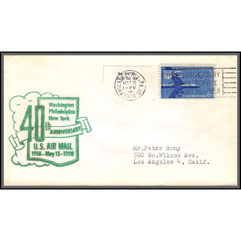 12307 washington philadelphia new york 40th anniversary 15/1/1958 premier vol first flight lettre airmail cover usa