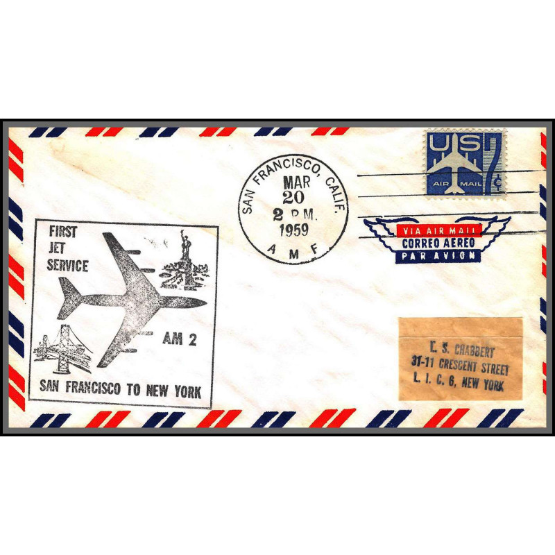 12308b am 2 first jet service san francisco to new york 20/3/1959 premier vol first flight lettre airmail cover usa 