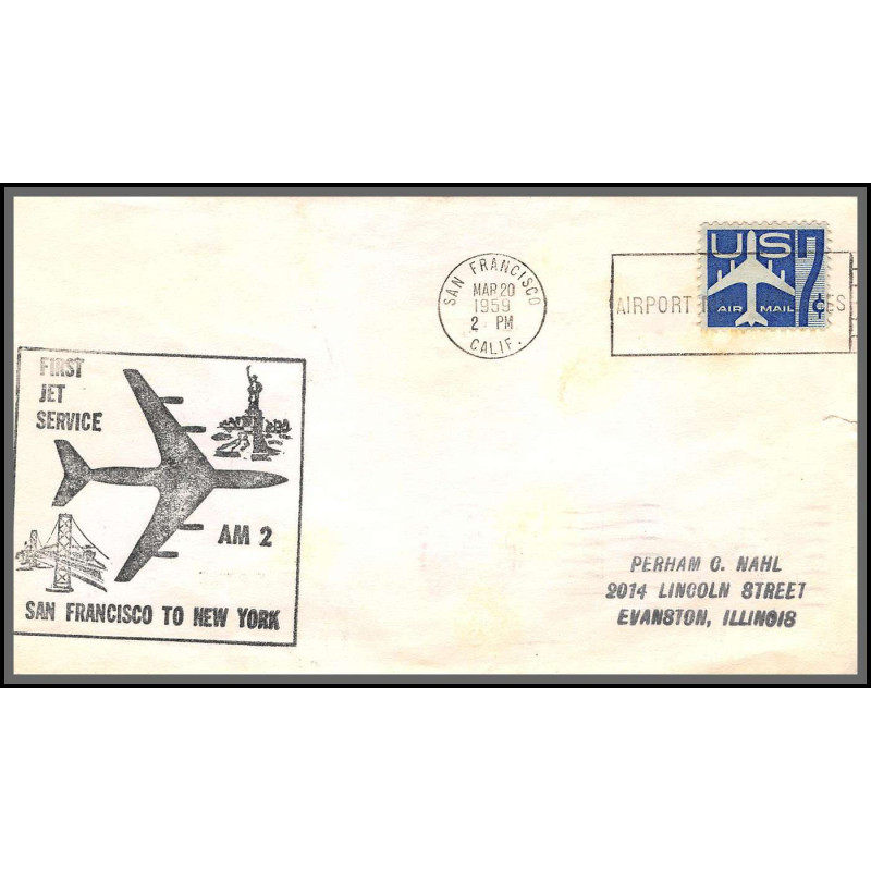 12309 am 2 first jet service san francisco to new york 20/3/1959 premier vol first flight lettre airmail cover usa 
