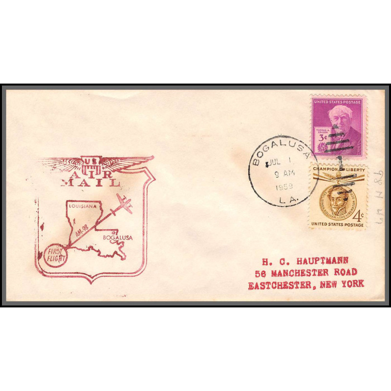 12325 am 98 bogalusa 1/7/1959 premier vol first flight lettre airmail cover usa aviation