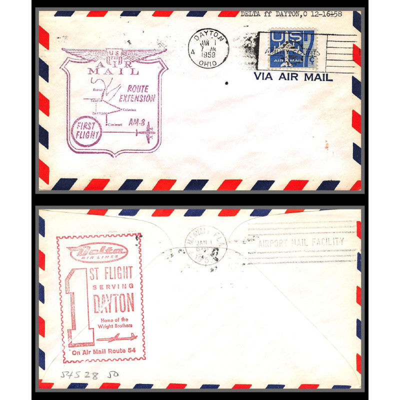 12326 am 8 dayton 7/1/1959 delta airlines premier vol first flight lettre airmail cover usa aviation