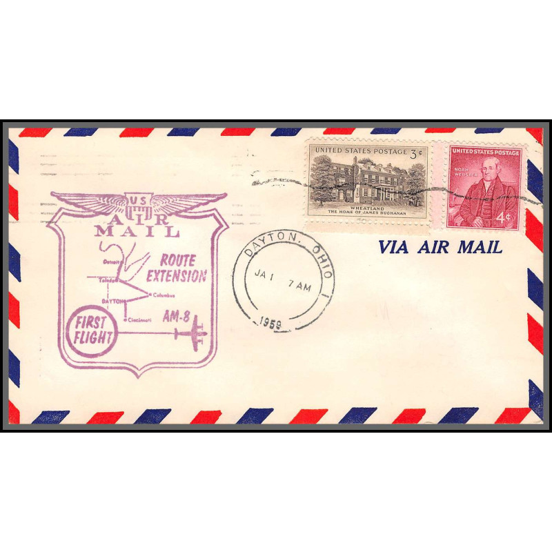 12327 am 8 dayton 7/1/1959 delta airlines premier vol first flight lettre airmail cover usa aviation