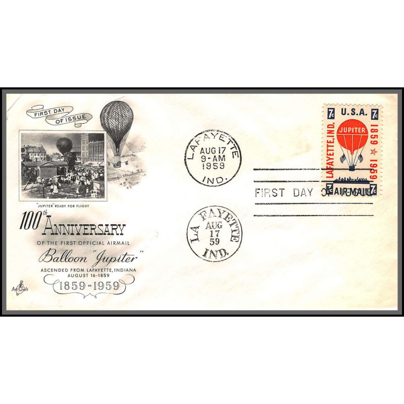 12339 lafayette indiana by baloon 17/8/1959 premier vol first flight lettre airmail cover usa aviation