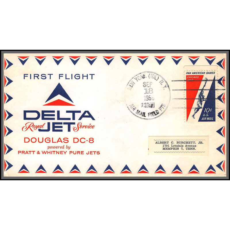12343 am 8 royal service 18/9/1959 new york premier vol first delta jet flight lettre airmail cover usa aviation
