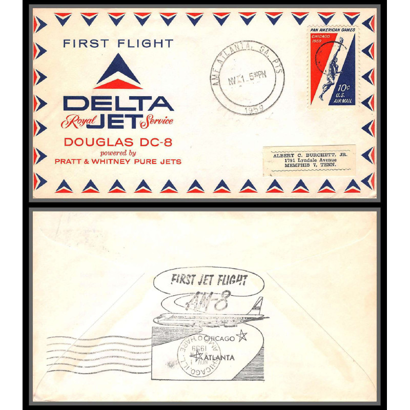 12344 am 8 royal service 1/11/1959 atlanta premier vol first delta jet flight lettre airmail cover usa aviation