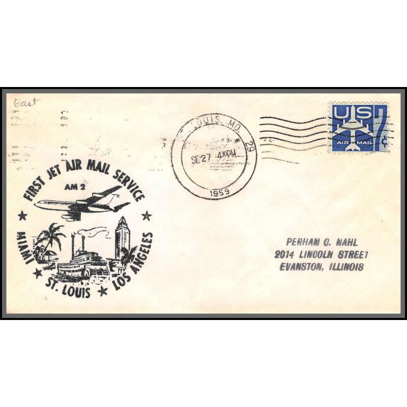 12347 am 2 san fancisco miami st louis 27/9/1959 premier vol first jet service flight lettre airmail cover usa aviation