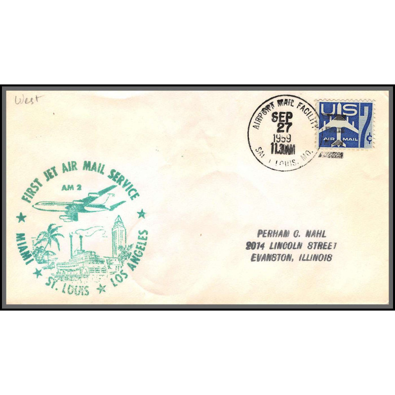 12348 am 2 los angeles miami st louis 27/9/1959 premier vol first jet service flight lettre airmail cover usa aviation