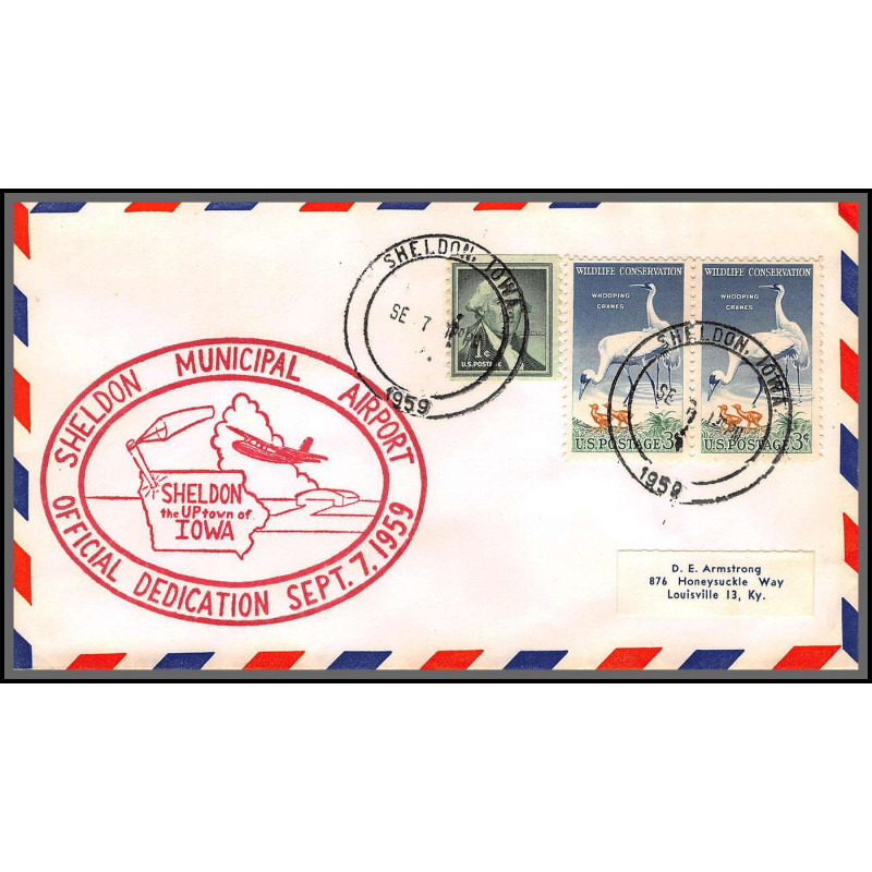 12353 sheldon municipal airport dedication 7/9/1959 premier vol first flight lettre airmail cover usa aviation