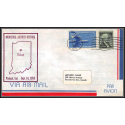 12356 municipal airport opening wabash 14/9/1958 premier vol first flight lettre airmail cover usa aviation