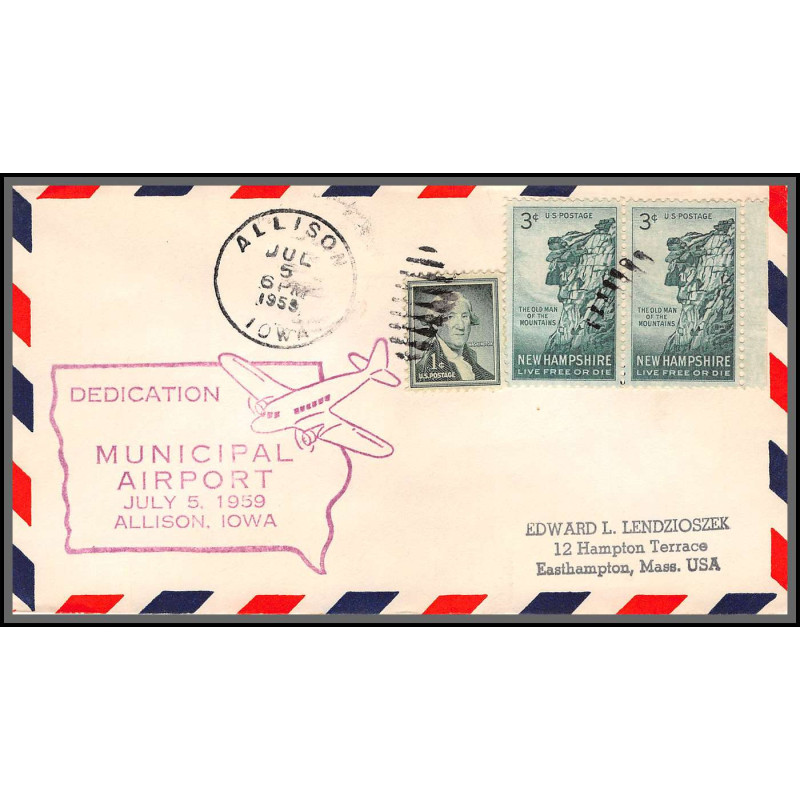 12361 airport dedication allison 5/7/1959 premier vol first flight lettre airmail cover usa aviation