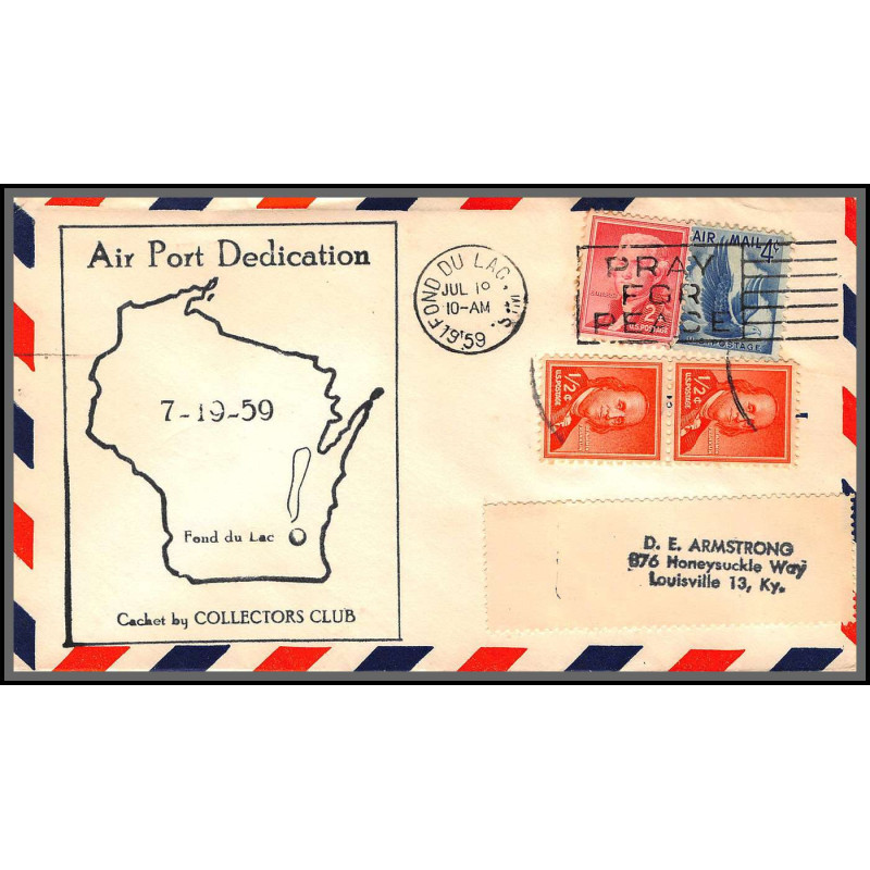 12363d airport dedication fond du lac 19/7/1959 premier vol first flight lettre airmail cover usa aviation