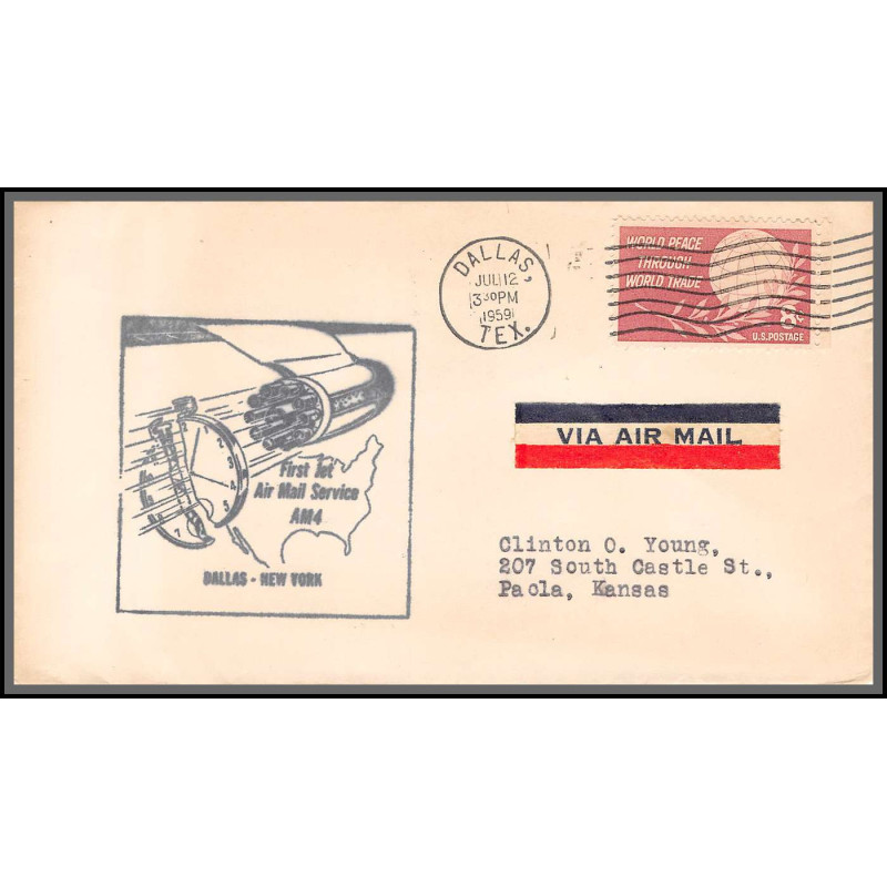 12369 am 4 dallas 12/7/1959 premier vol first flight lettre airmail cover usa aviation