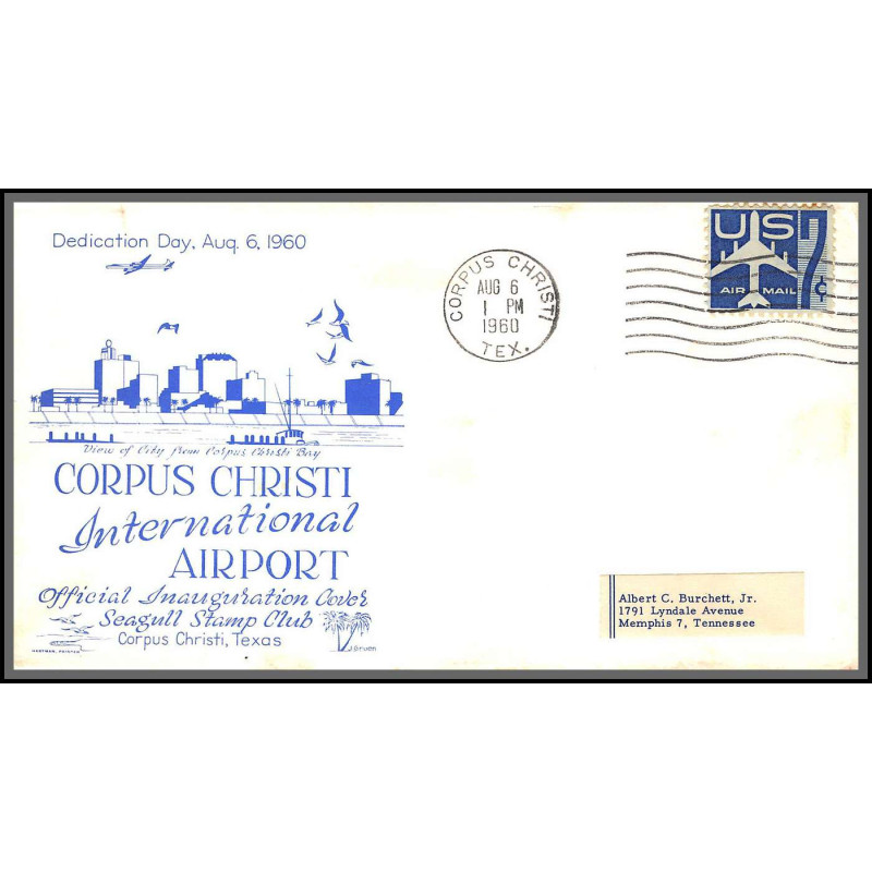 12373 airport inauguration corpus christi 6/8/1960 premier vol first flight lettre airmail cover usa aviation