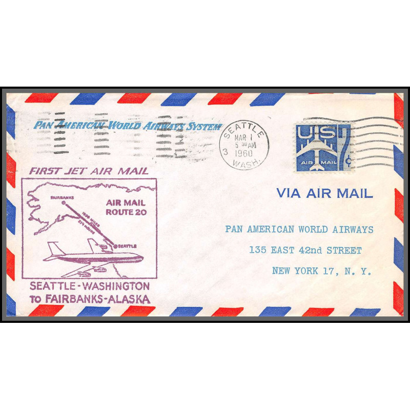 12377 route 20 seattle washington fairbanks 1/3/1960 premier vol first flight lettre airmail cover usa