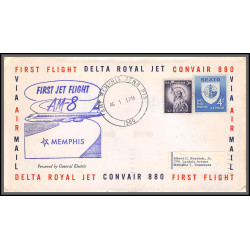 12378 am 8 memphis 1/8/1960 delta royal jet corvair 880 premier vol first flight lettre airmail cover usa