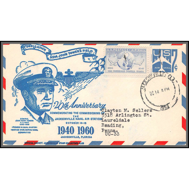12391 20 th anniversary jacksonville naval air station 14/10/1960 airmail entier stationery usa aviation