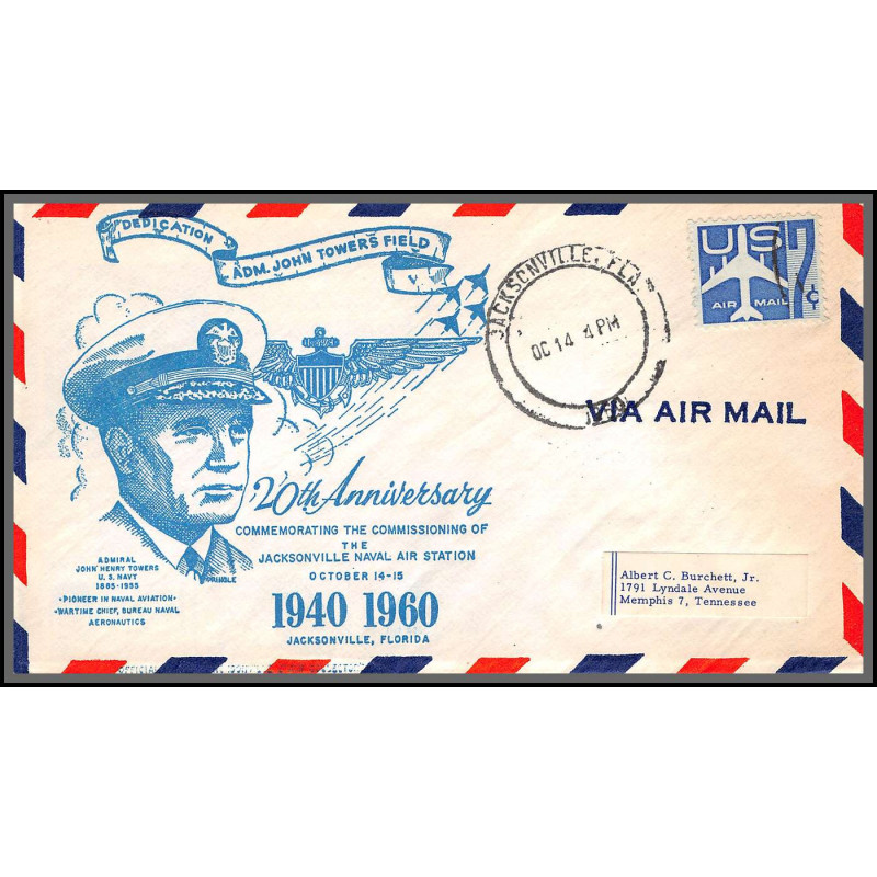 12391f 20 th anniversary jacksonville naval air station 14/10/1960 airmail entier stationery usa aviation