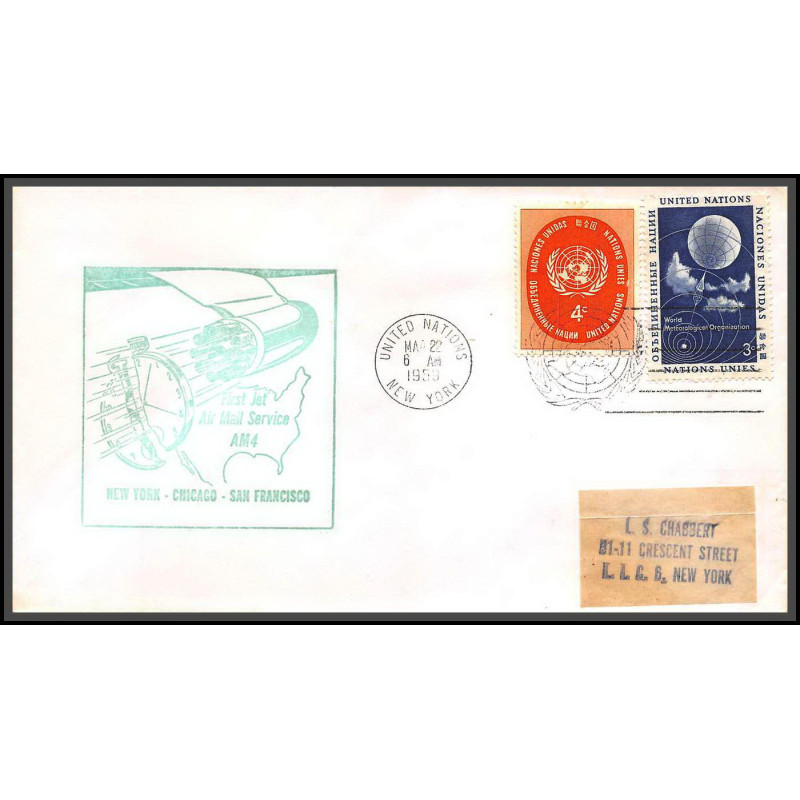 12640 am 4 22/3/1959 premier vol first flight lettre airmail cover usa new york chicago san francisco united nations