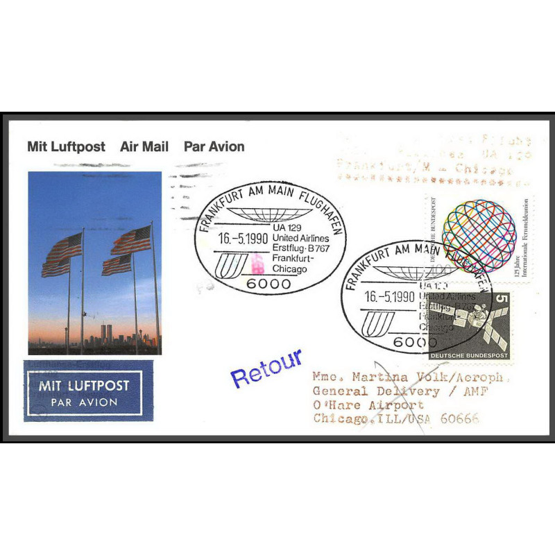 12685 dc 10 frankfurt edmonton canada 1/5/1990 premier vol first flight lettre airmail cover allemagne germany bund 