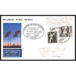 12685b united airlines frankfurt chicago usa 16/5/1990 premier vol first flight lettre airmail cover allemagne germany