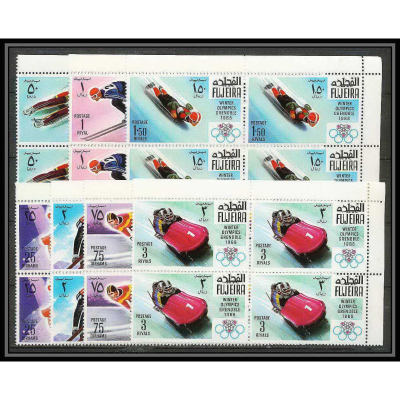 129a - Fujeira MNH ** Mi N°214/220 A jeux olympiques (winter olympic games) GRENOBLE 1968 skating bob ski bloc 4
