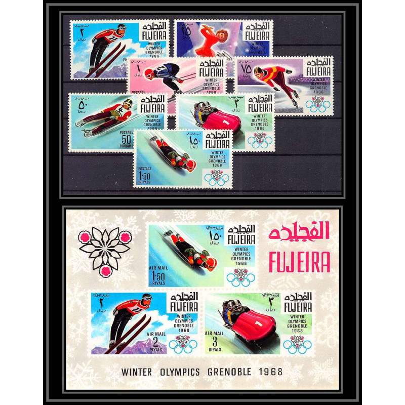 129b Fujeira MNH ** Mi N°214/220 A BLOC N°9 jeux olympiques (winter olympic games) GRENOBLE 1968 skating bob ski 