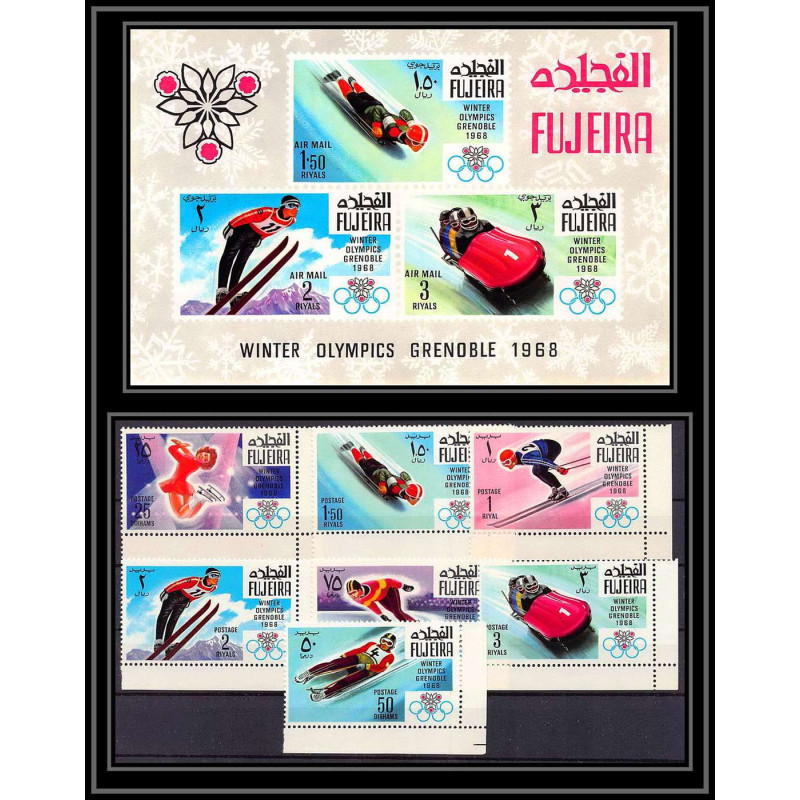 129c - Fujeira MNH ** Mi N°214/220 A BLOC N°9 jeux olympiques (winter olympic games) GRENOBLE 1968 skating bob ski