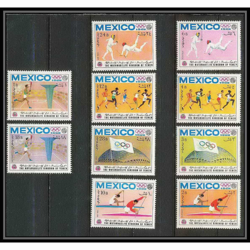132 - Yemen royaume MNH ** Mi N°493/502 A jeux olympiques (summer olympic games) MEXICO 68 fencing canoe escrime 