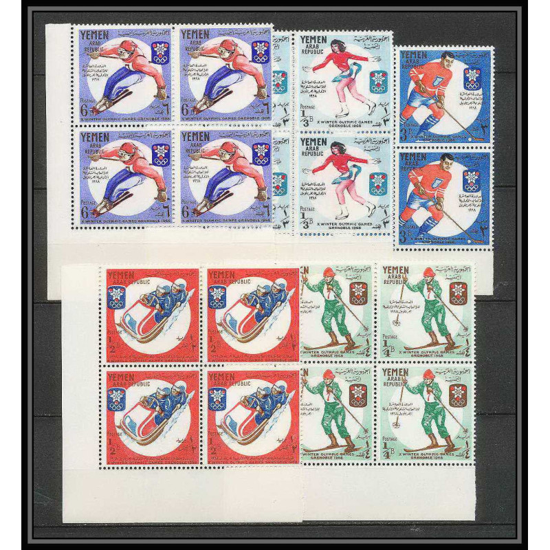 142b YAR (nord yemen) MNH ** Mi N°619/623 A jeux olympiques olympic games grenoble 1968 hockey skating bob Bloc 4