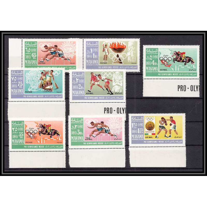 149 - Manama MNH ** Mi Mi N°38/45 A jeux olympiques olympic games mexico 68 Football (Soccer) canoe jumping boxe