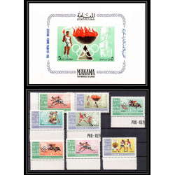 149a - Manama MNH ** Mi N°38/45 A + bloc 2 jeux olympiques olympic games mexico 68 Football (Soccer) canoe jumping