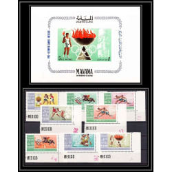 149b - Manama MNH ** Mi N°38/45 A + bloc 2 jeux olympiques olympic games mexico 68 Football (Soccer) canoe jumping