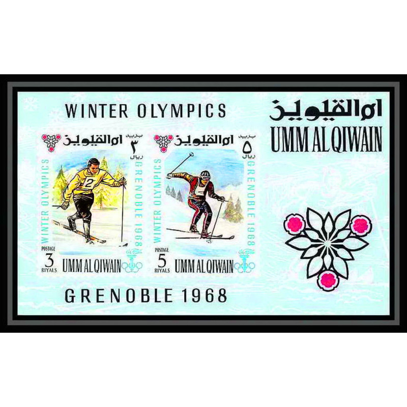 159 - Umm al Qiwain MNH ** bloc N°12 jeux olympiques (winter olympic games) grenoble 1968 ski skiing