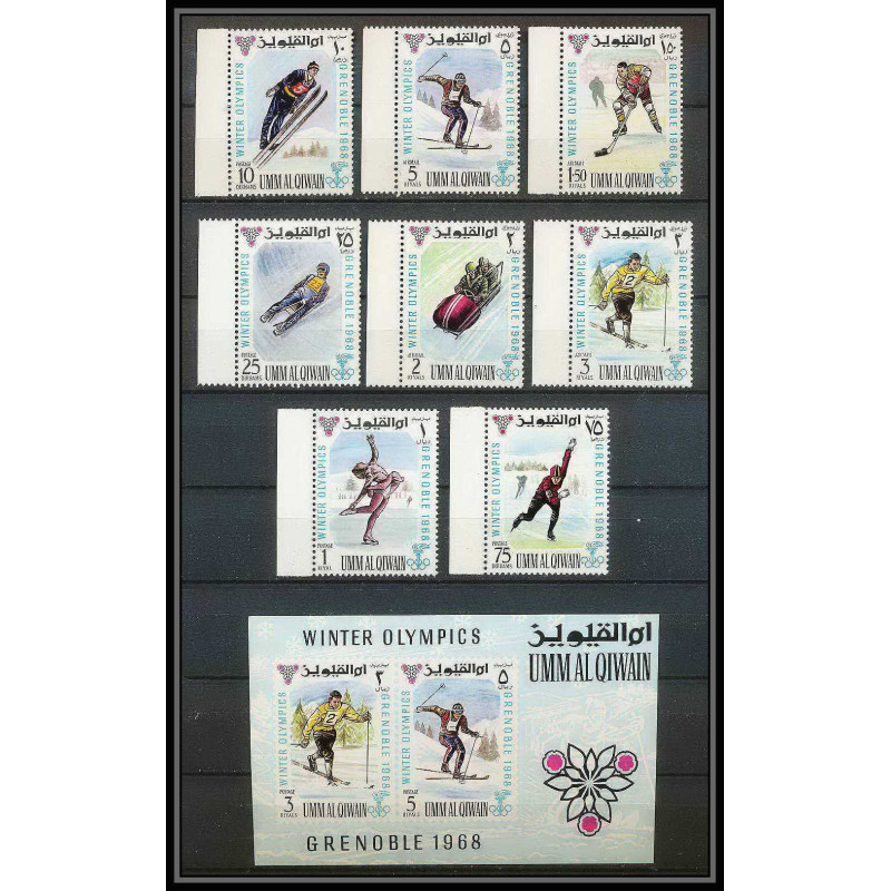 160a - Umm al Qiwain MNH ** N°233/240 A + bloc 12 jeux olympiques (winter olympic games) grenoble 1968 bob hockey 